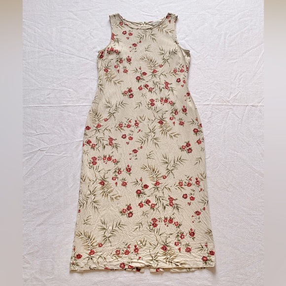 Casual Corner Annex Red & Beige Floral Linen Rayon Sleeveless Jumper Dress 12 - Picture 1 of 11